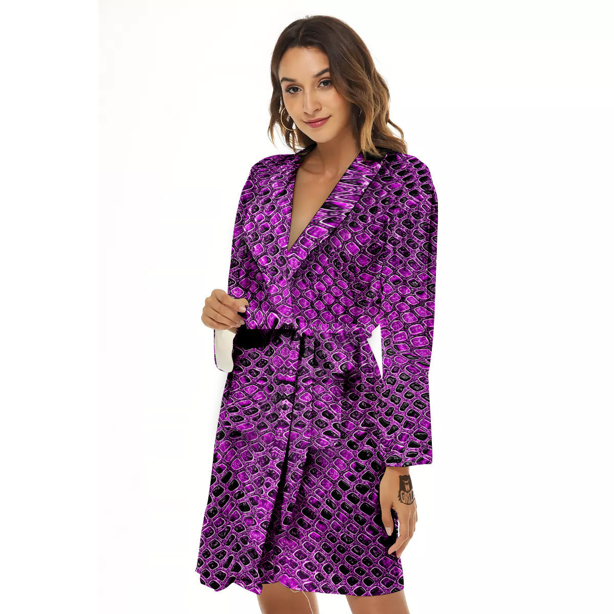 Snake Skin Purple Print Women's Robe-grizzshop