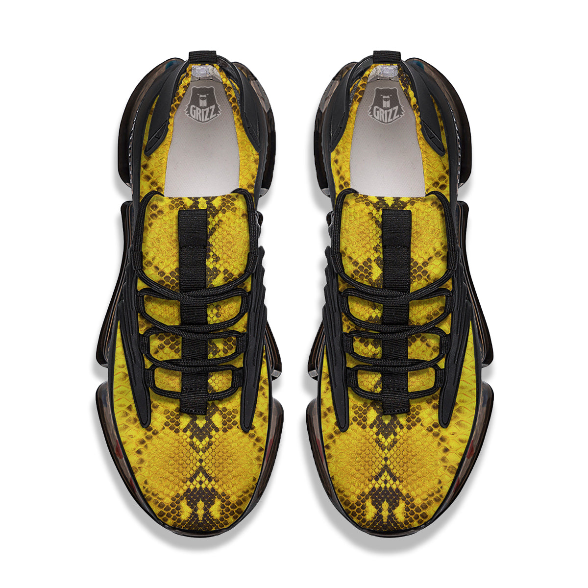Snake Skin Yellow Print Black Gym Shoes-grizzshop