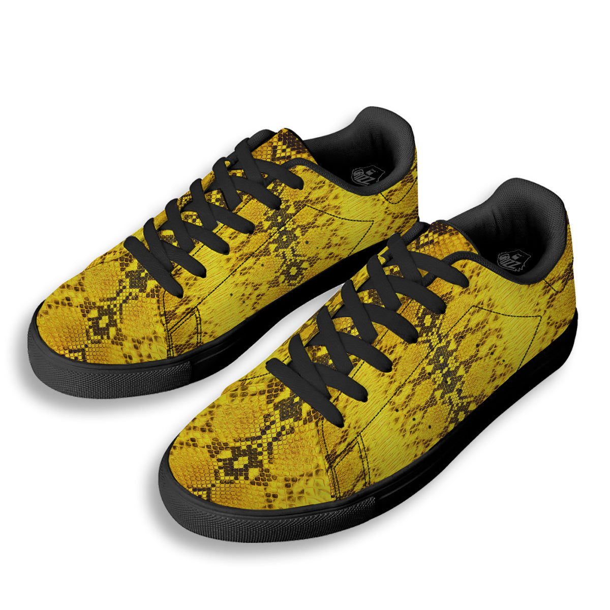 Snake Skin Yellow Print Black Low Top Sneakers-grizzshop
