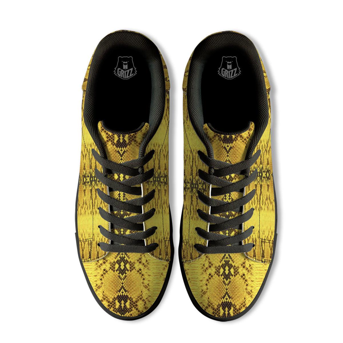 Snake Skin Yellow Print Black Low Top Sneakers-grizzshop