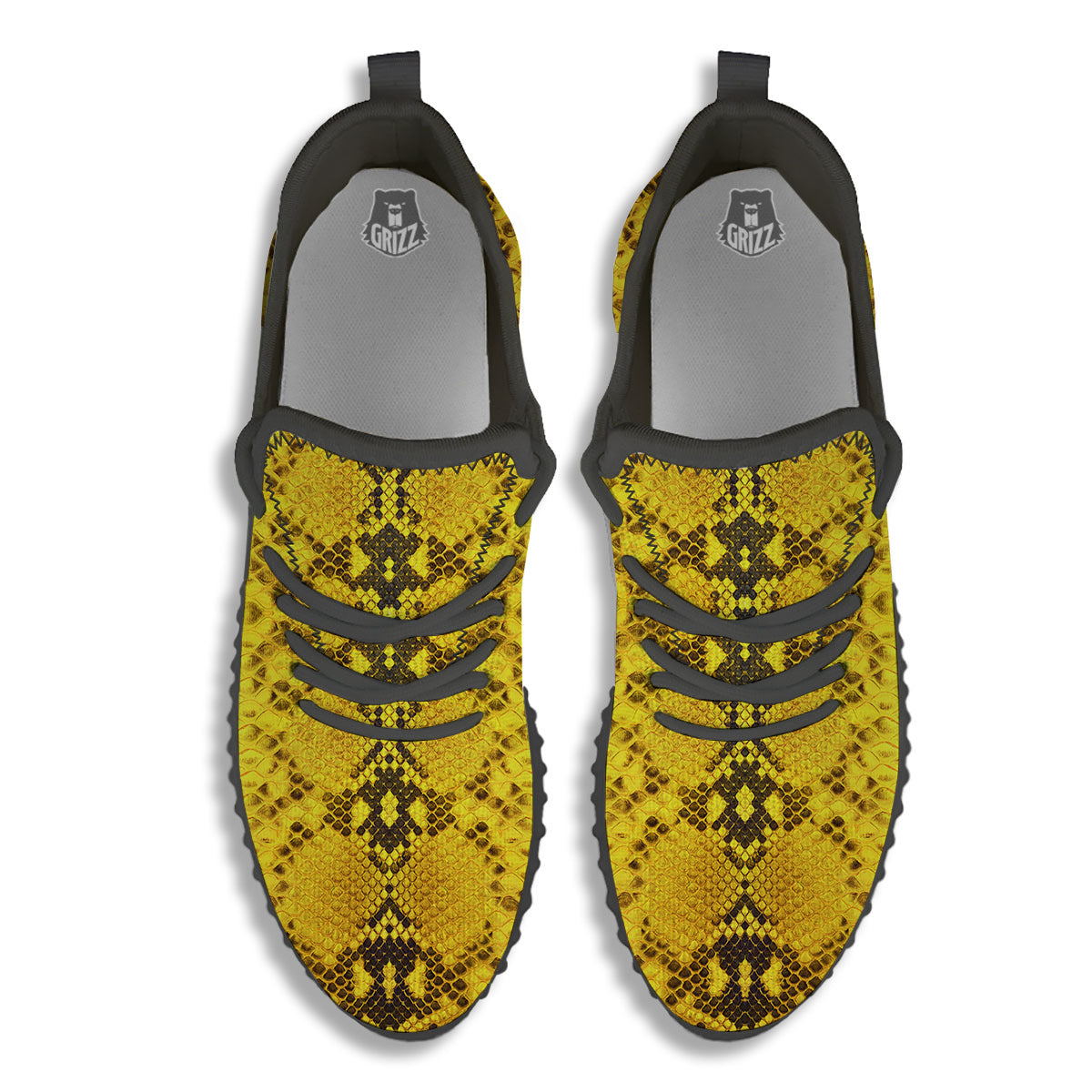 Snake Skin Yellow Print Black Walking Shoes-grizzshop