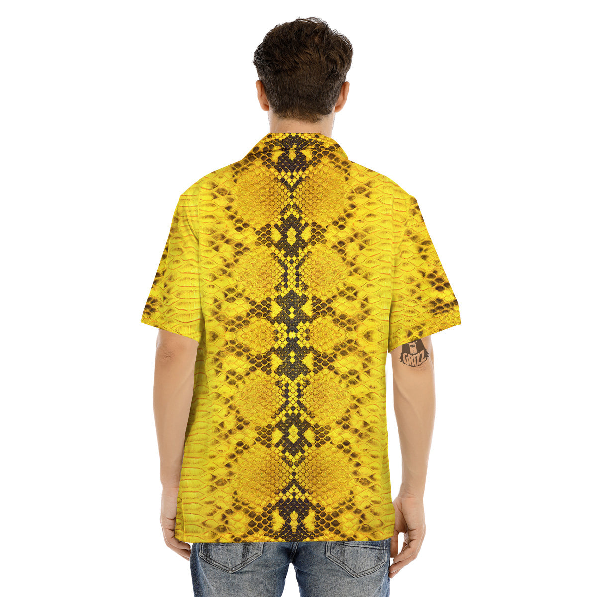 Snake Skin Yellow Print Men's Hawaiian Shirt-grizzshop