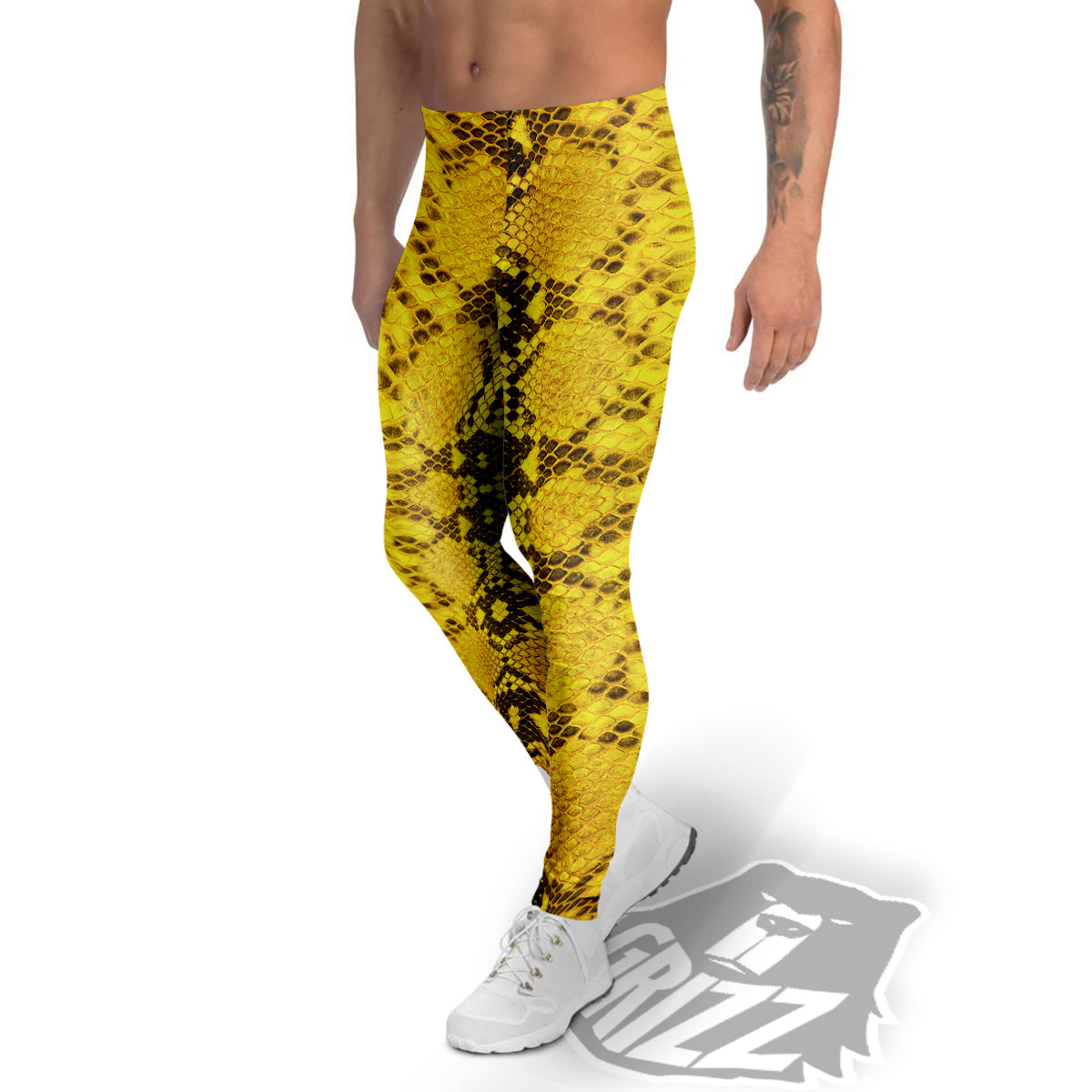 Snake Skin Yellow Print Men's Leggings-grizzshop