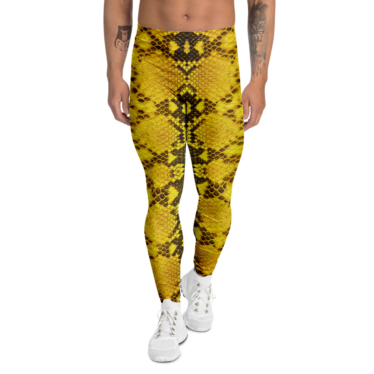 Snake Skin Yellow Print Men's Leggings-grizzshop