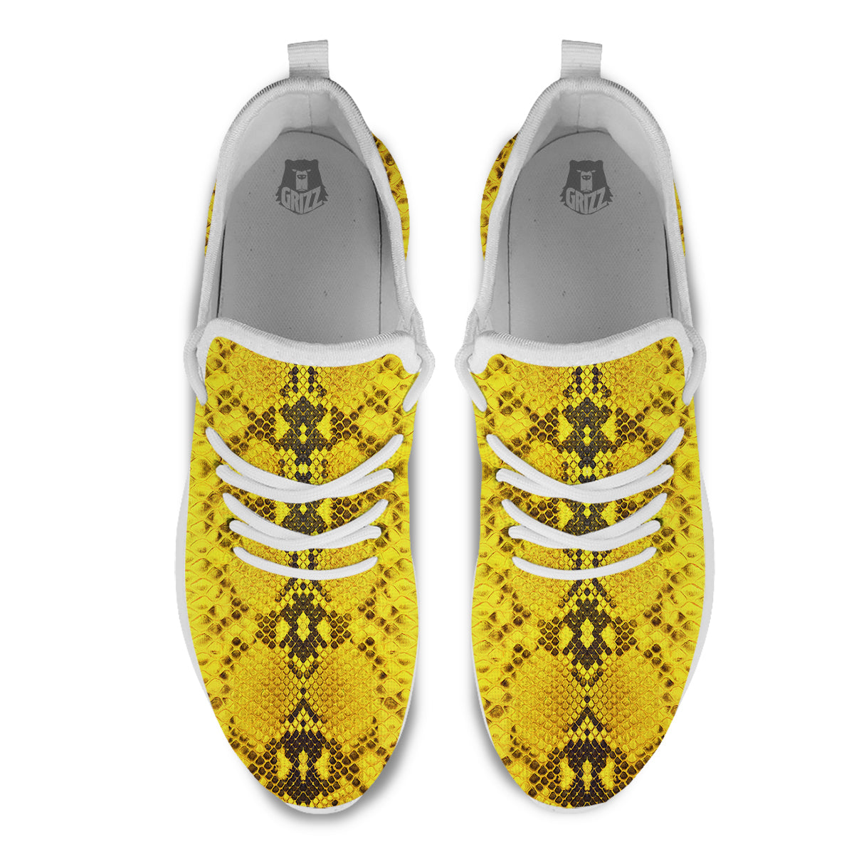 Snake Skin Yellow Print White Athletic Shoes-grizzshop