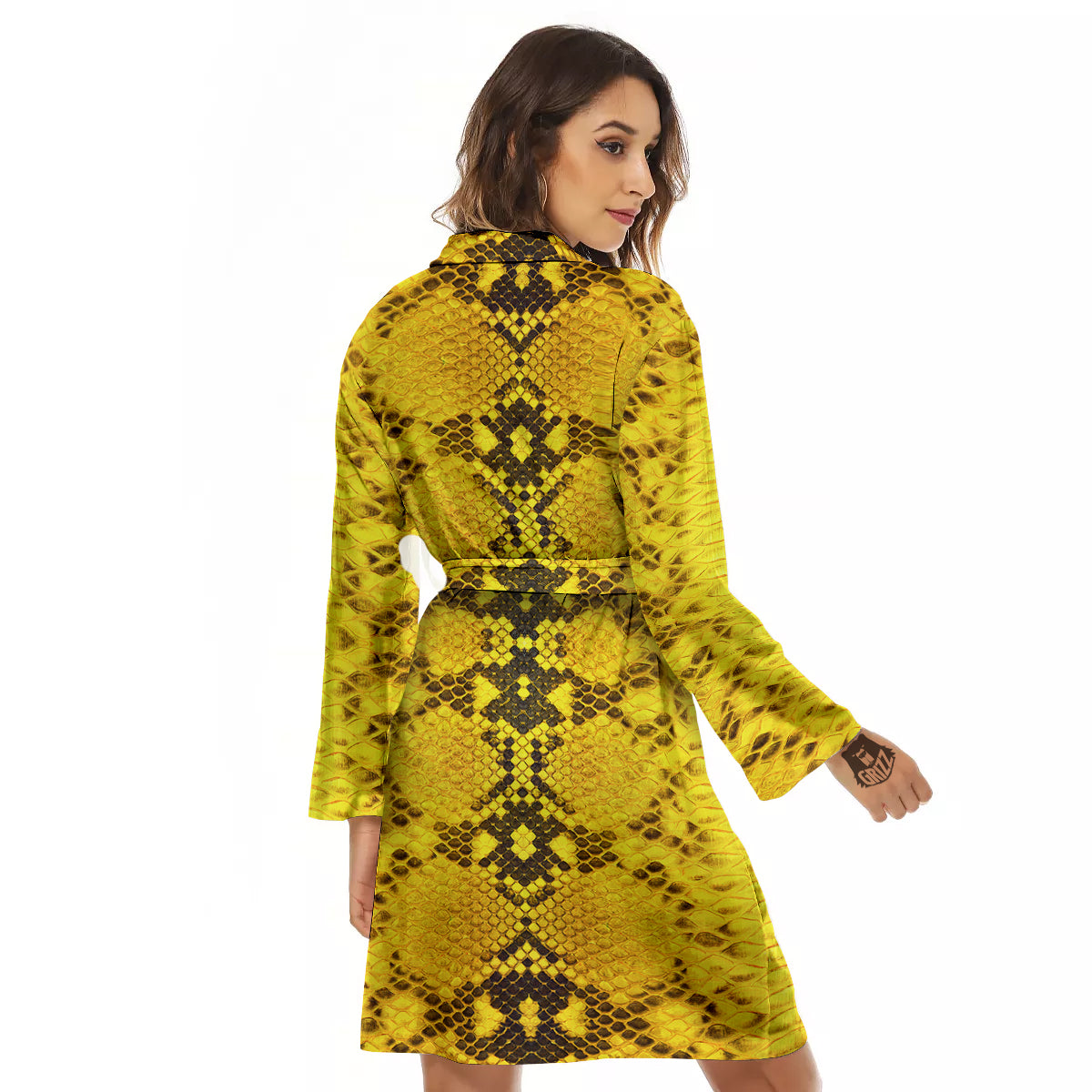 Snake Skin Yellow Print Women's Robe-grizzshop