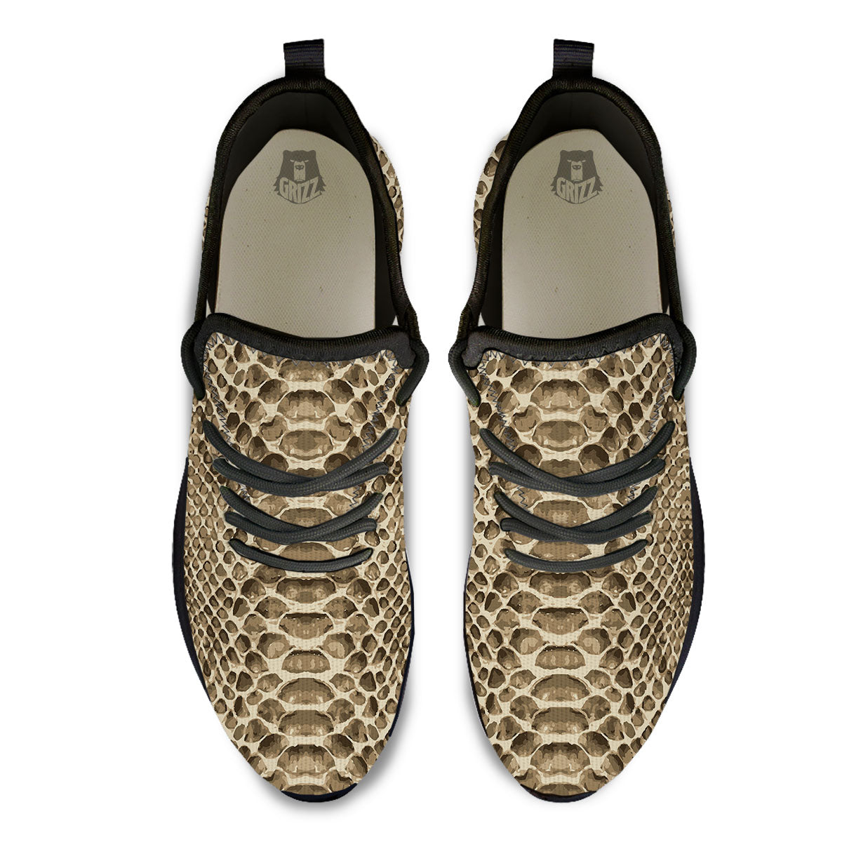 Snakeskin Beige Print Black Athletic Shoes-grizzshop