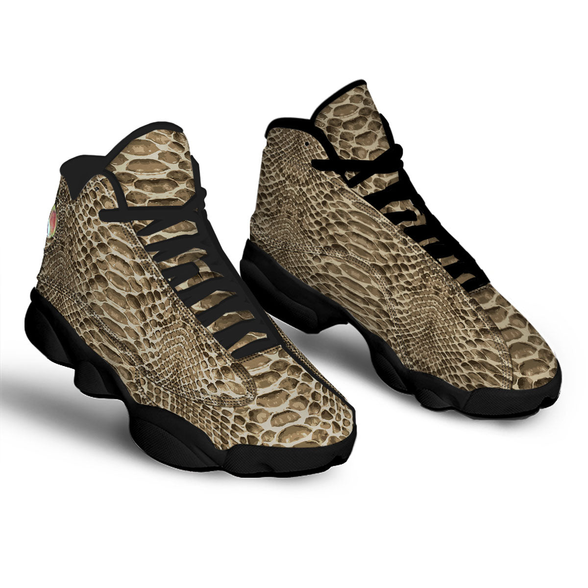 Snakeskin Beige Print Black Basketball Shoes-grizzshop