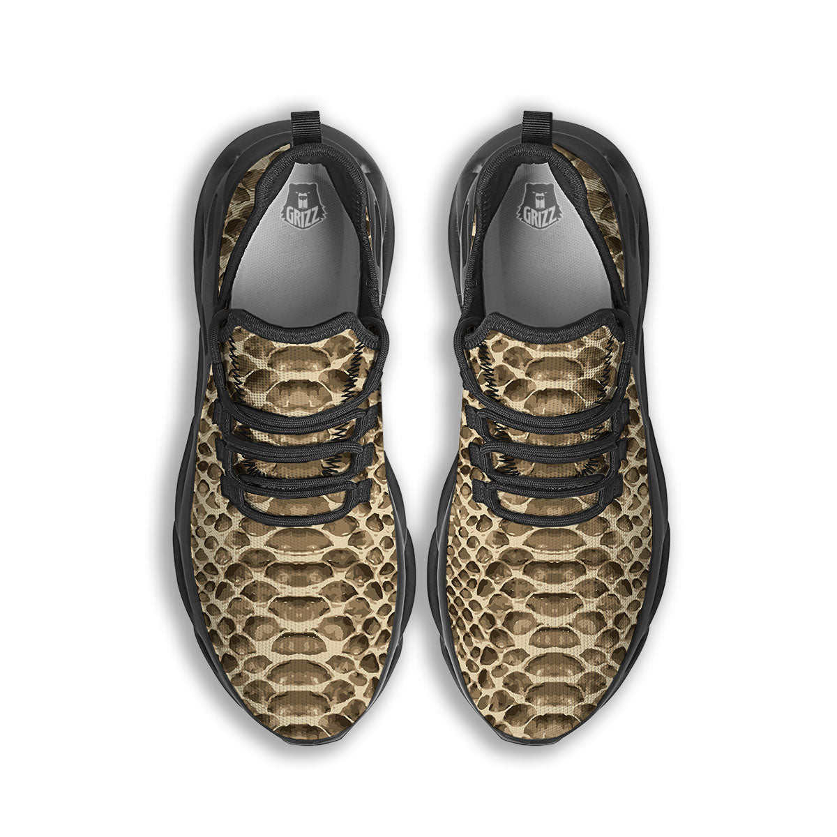 Snakeskin Beige Print Black Running Shoes-grizzshop