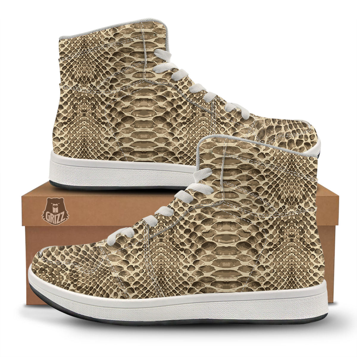 Snakeskin Beige Print High Top Sneakers-grizzshop