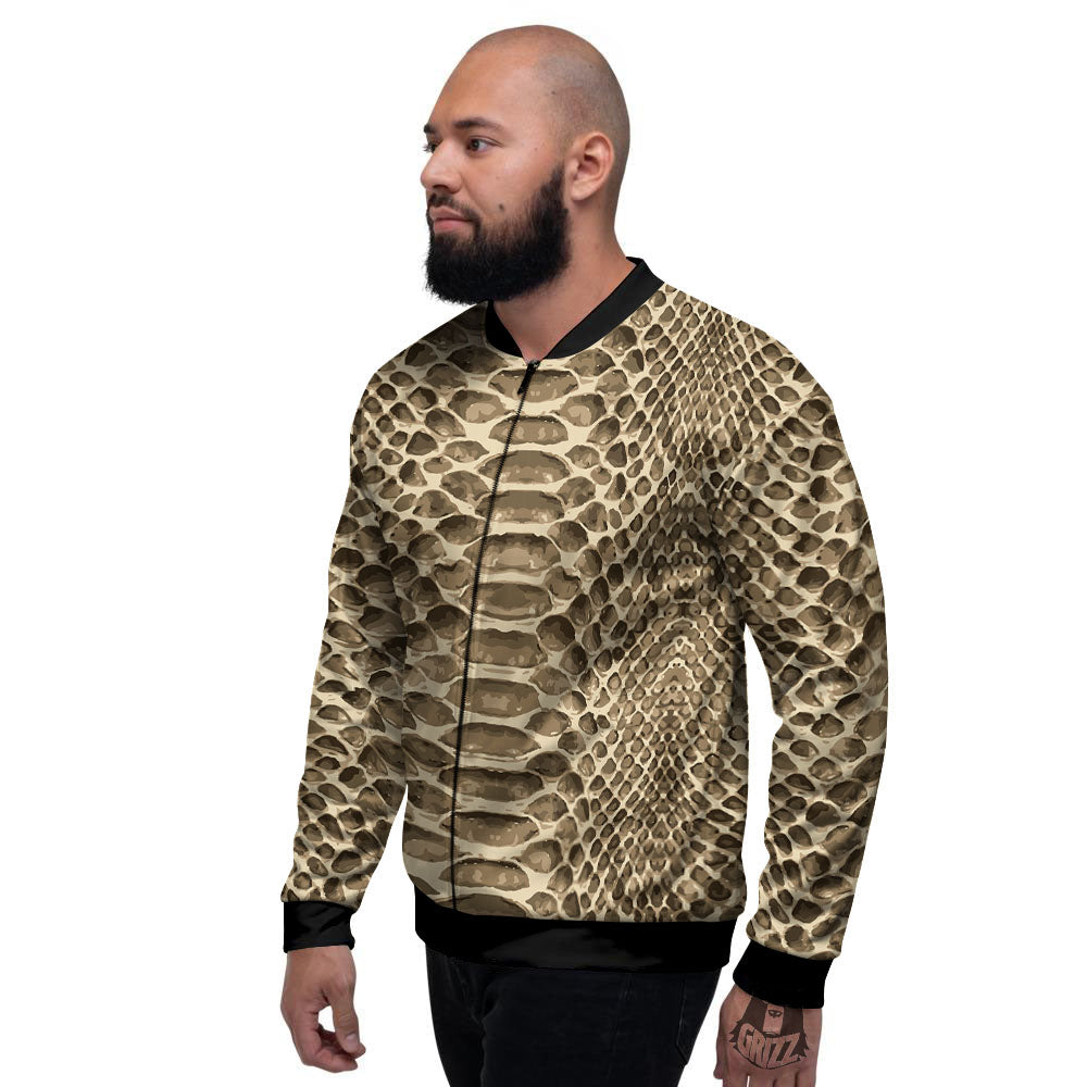 Snakeskin Beige Print Men's Bomber Jacket-grizzshop