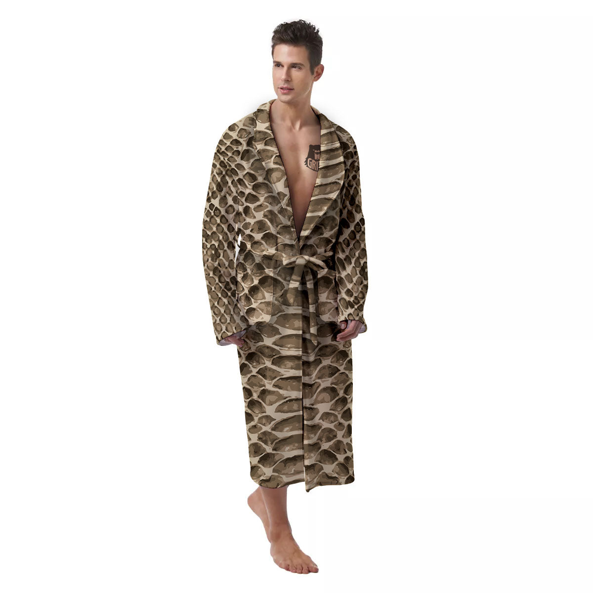 Snakeskin Beige Print Men's Robe-grizzshop