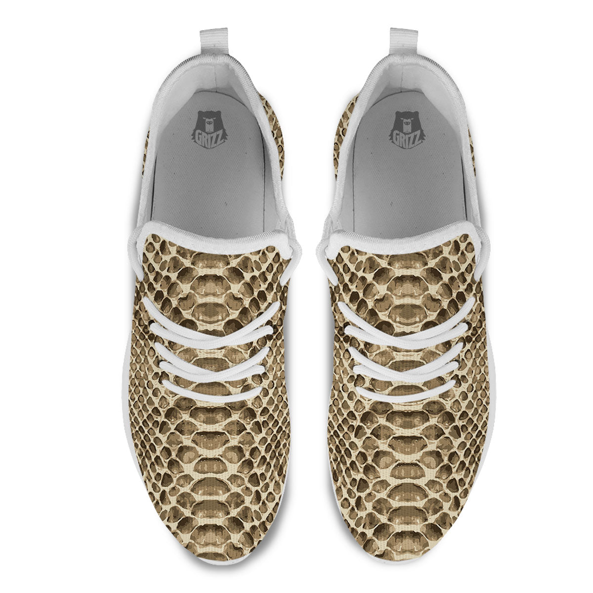 Snakeskin Beige Print White Athletic Shoes-grizzshop