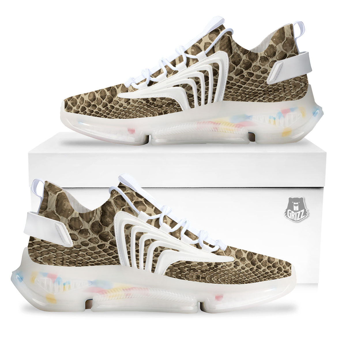 Snakeskin Beige Print White Gym Shoes-grizzshop