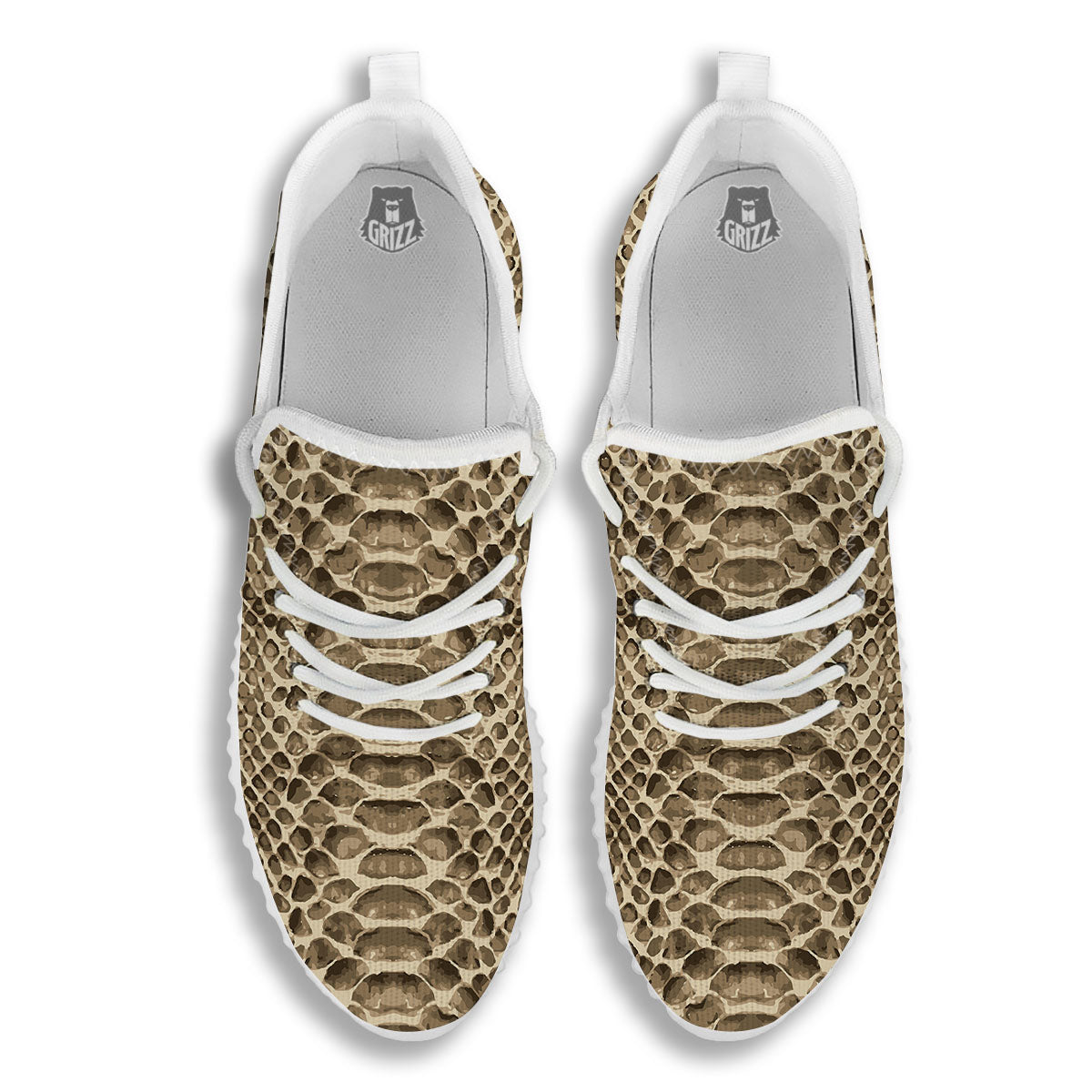 Snakeskin Beige Print White Walking Shoes-grizzshop