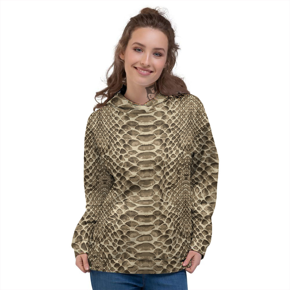 Snakeskin Beige Print Women's Hoodie-grizzshop