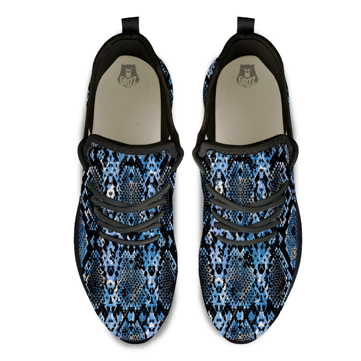 Snakeskin Black And Blue Print Black Athletic Shoes-grizzshop