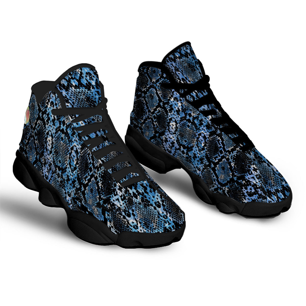 Snakeskin Black And Blue Print Black Basketball Shoes-grizzshop