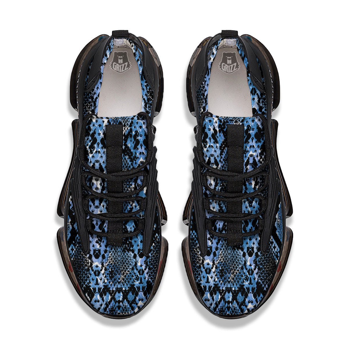 Snakeskin Black And Blue Print Black Gym Shoes-grizzshop