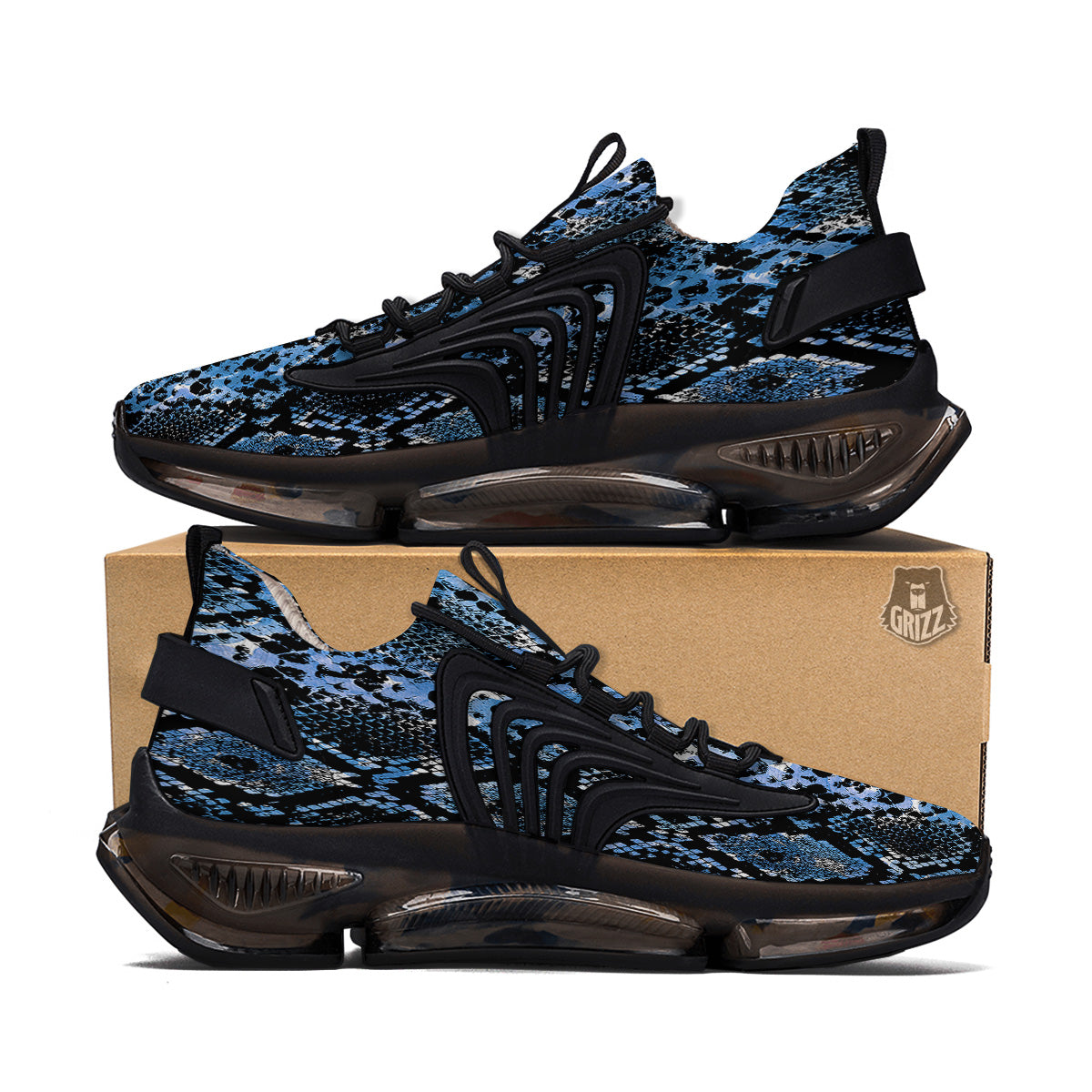 Snakeskin Black And Blue Print Black Gym Shoes-grizzshop