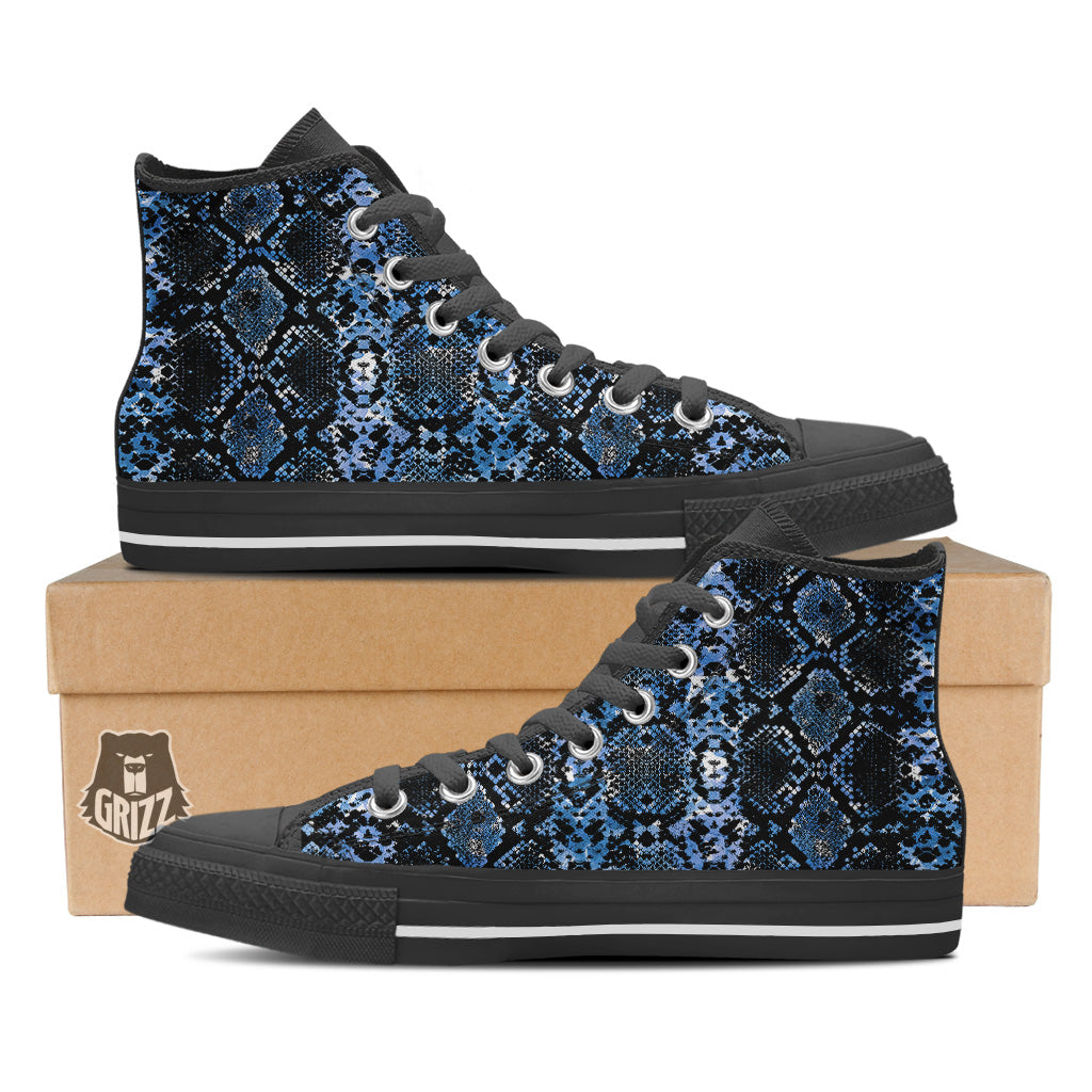 Snakeskin Black And Blue Print Black High Top Shoes-grizzshop