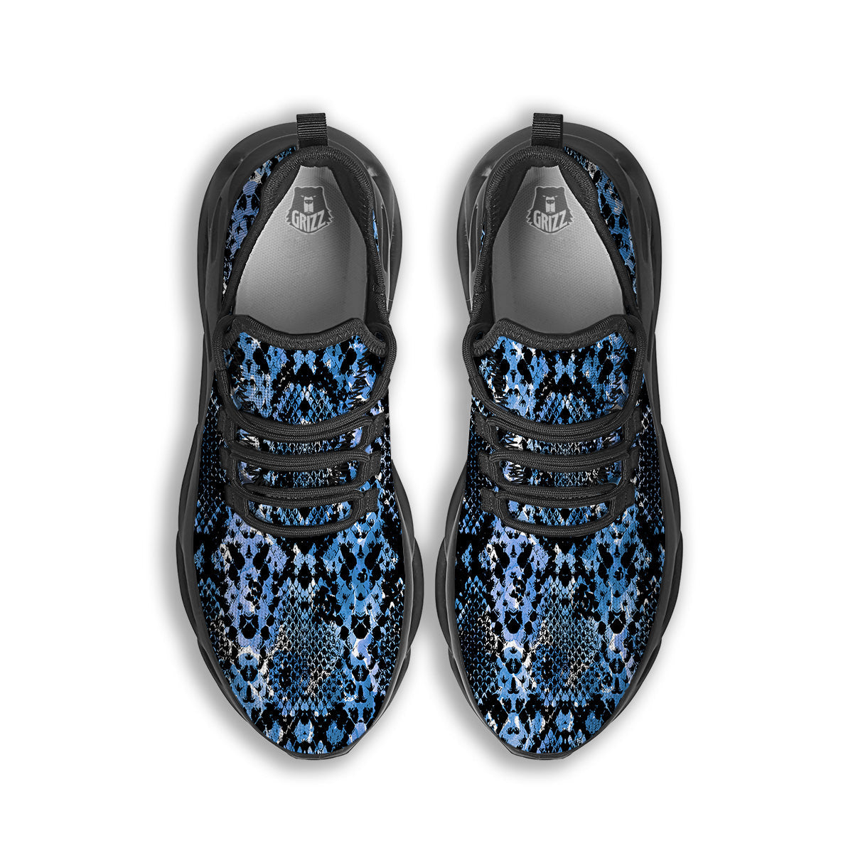 Snakeskin Black And Blue Print Black Running Shoes-grizzshop