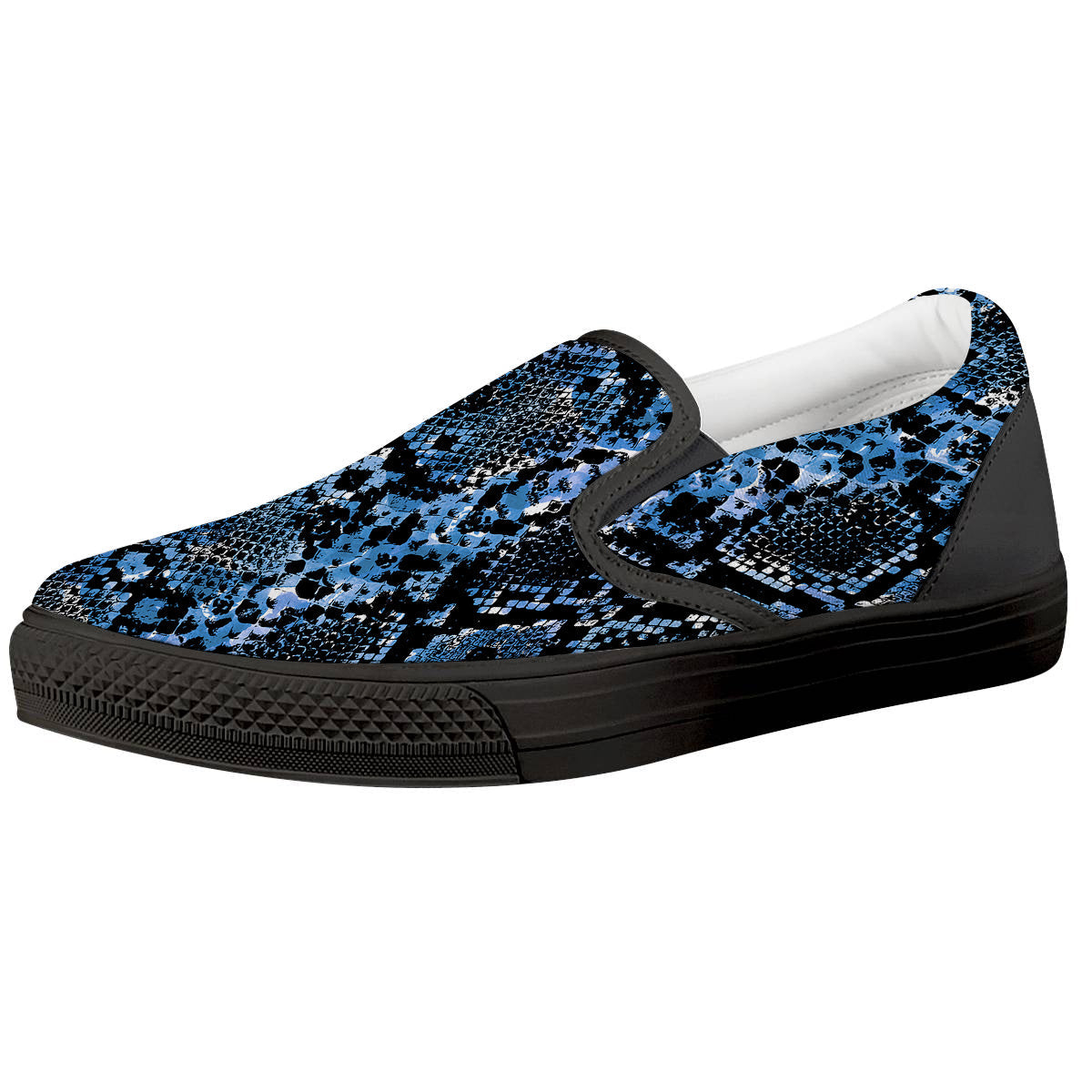 Snakeskin Black And Blue Print Black Slip On Shoes-grizzshop