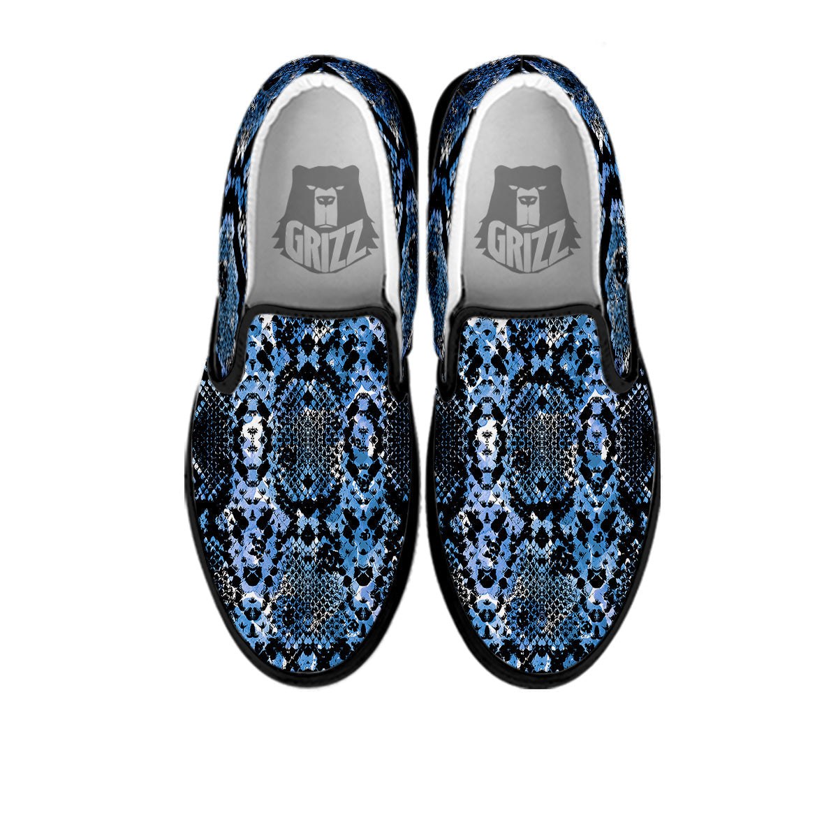 Snakeskin Black And Blue Print Black Slip On Shoes-grizzshop