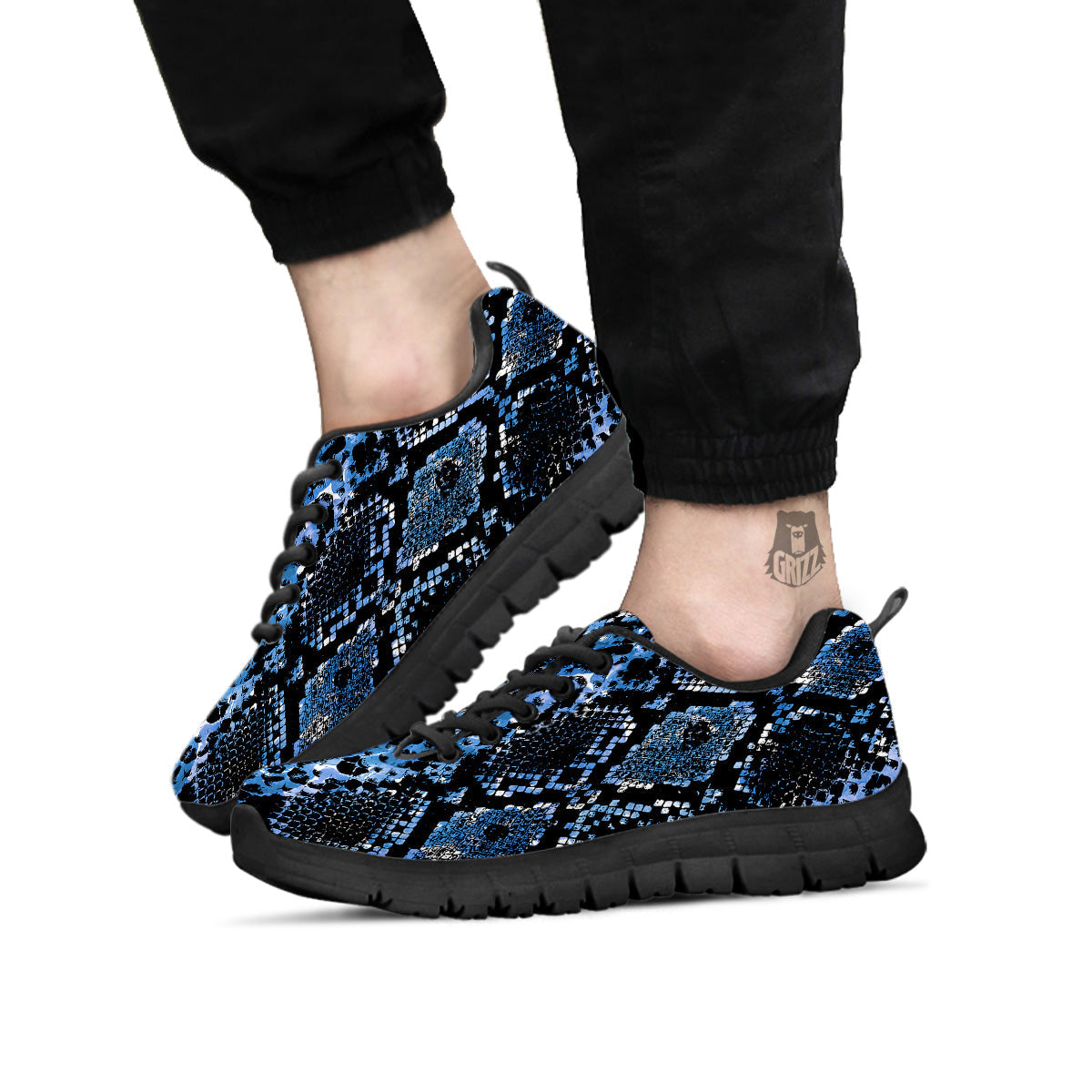 Snakeskin Black And Blue Print Black Sneaker-grizzshop