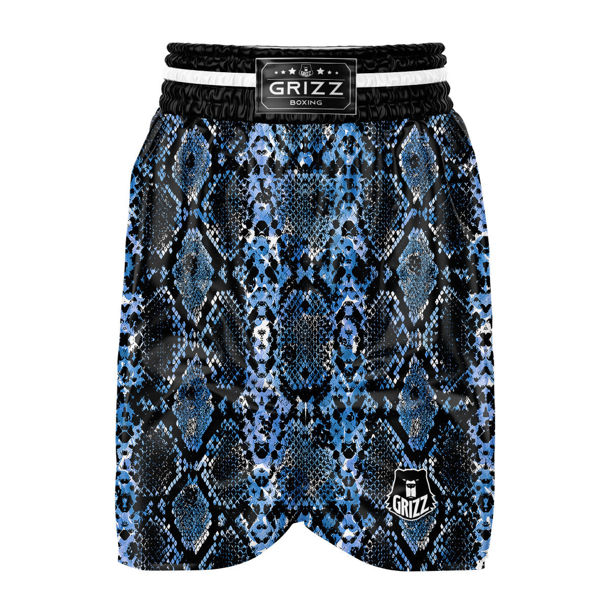 Snakeskin Black And Blue Print Boxing Shorts-grizzshop