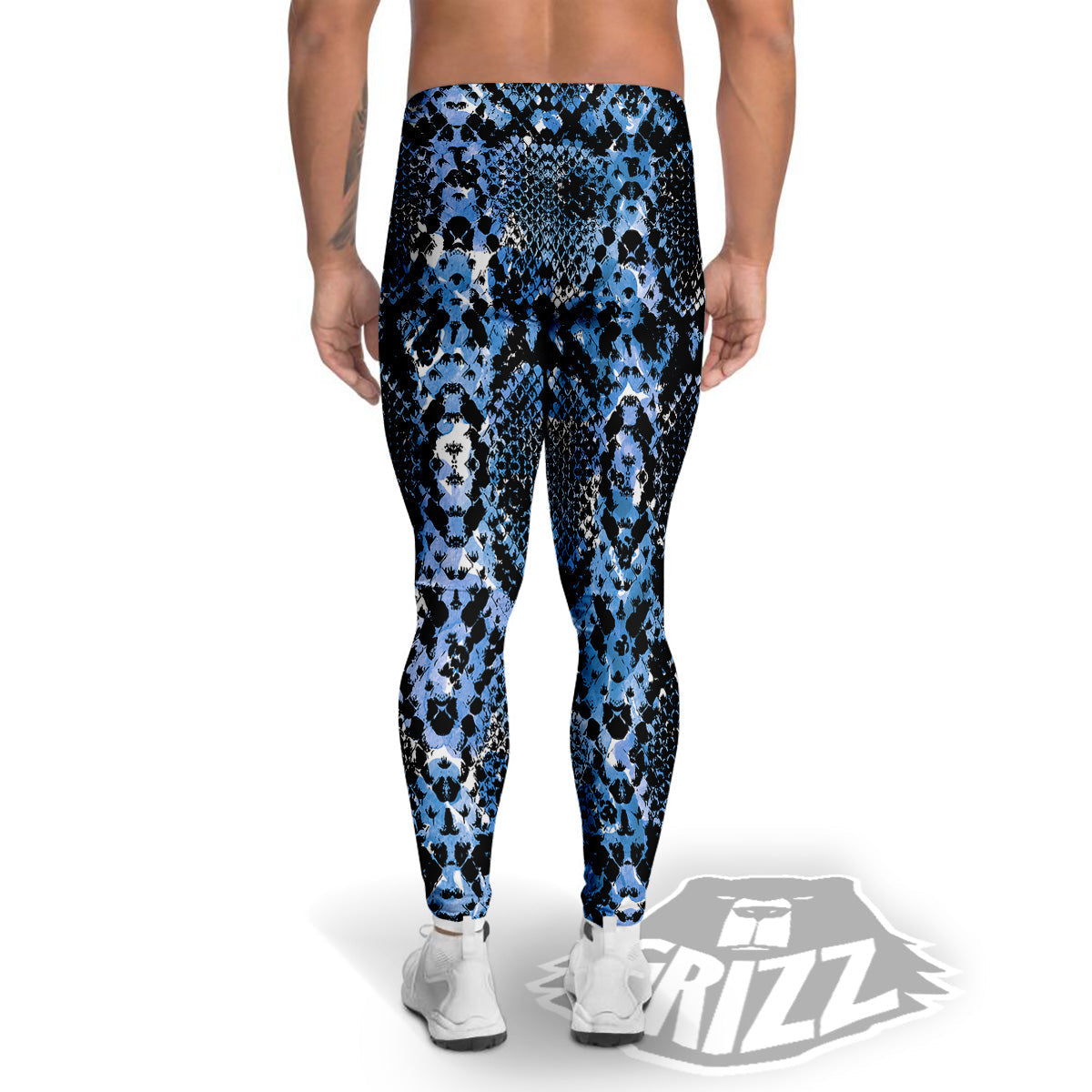 Snakeskin Black And Blue Print Men's Leggings-grizzshop
