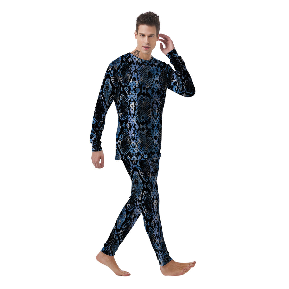 Snakeskin Black And Blue Print Men's Pajamas-grizzshop