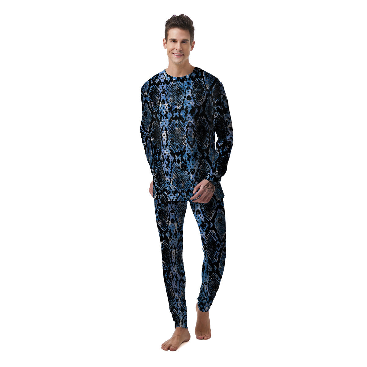 Snakeskin Black And Blue Print Men's Pajamas-grizzshop