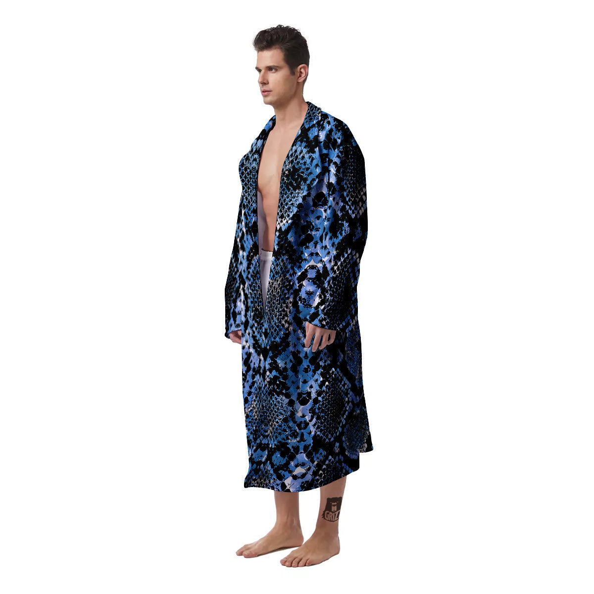Snakeskin Black And Blue Print Men's Robe-grizzshop