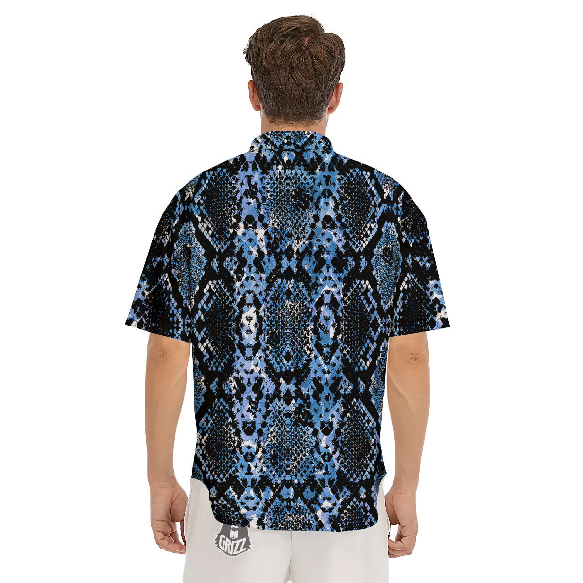 Snakeskin Black And Blue Print Men's Short Sleeve Shirts-grizzshop