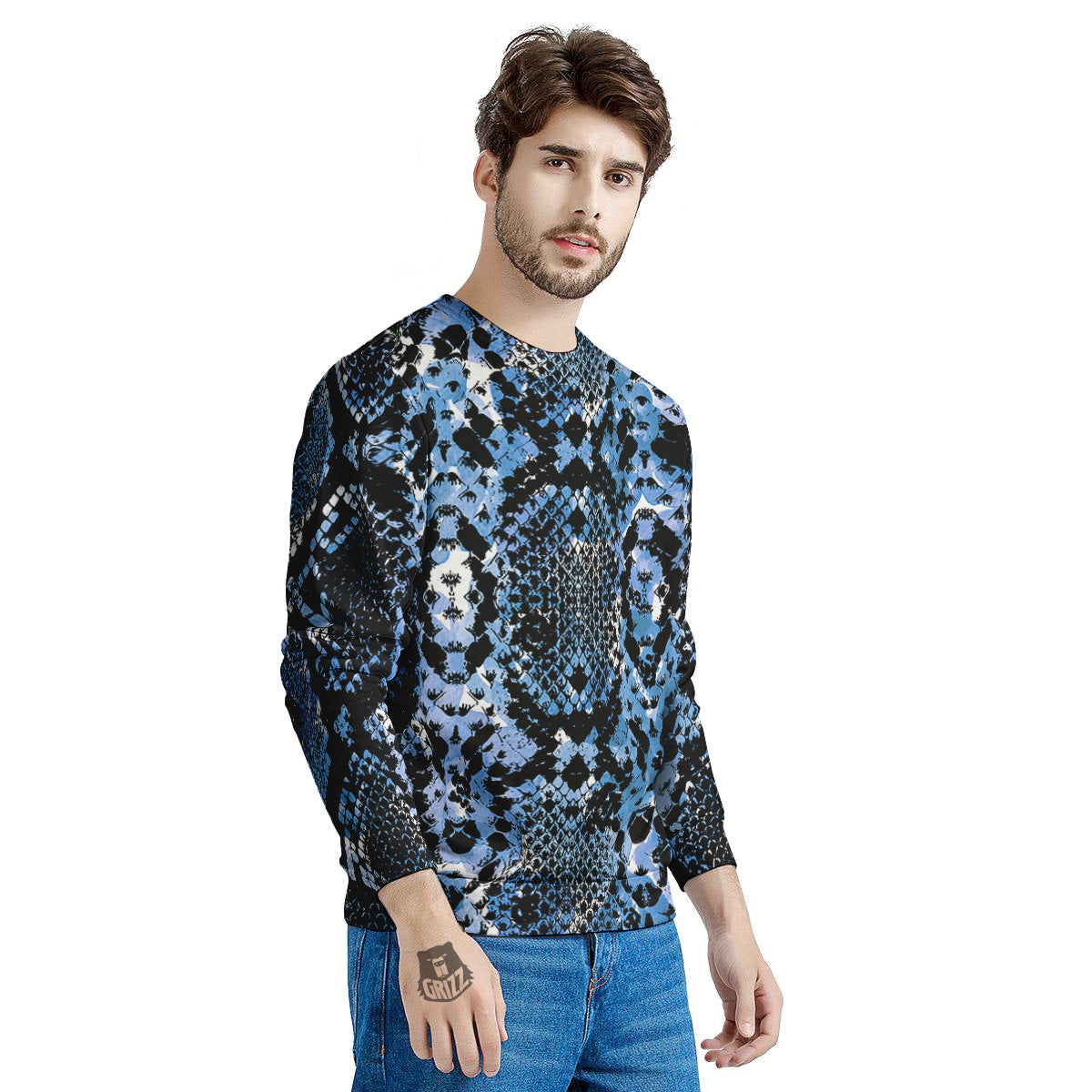 Snakeskin Black And Blue Print Men's Sweatshirt-grizzshop