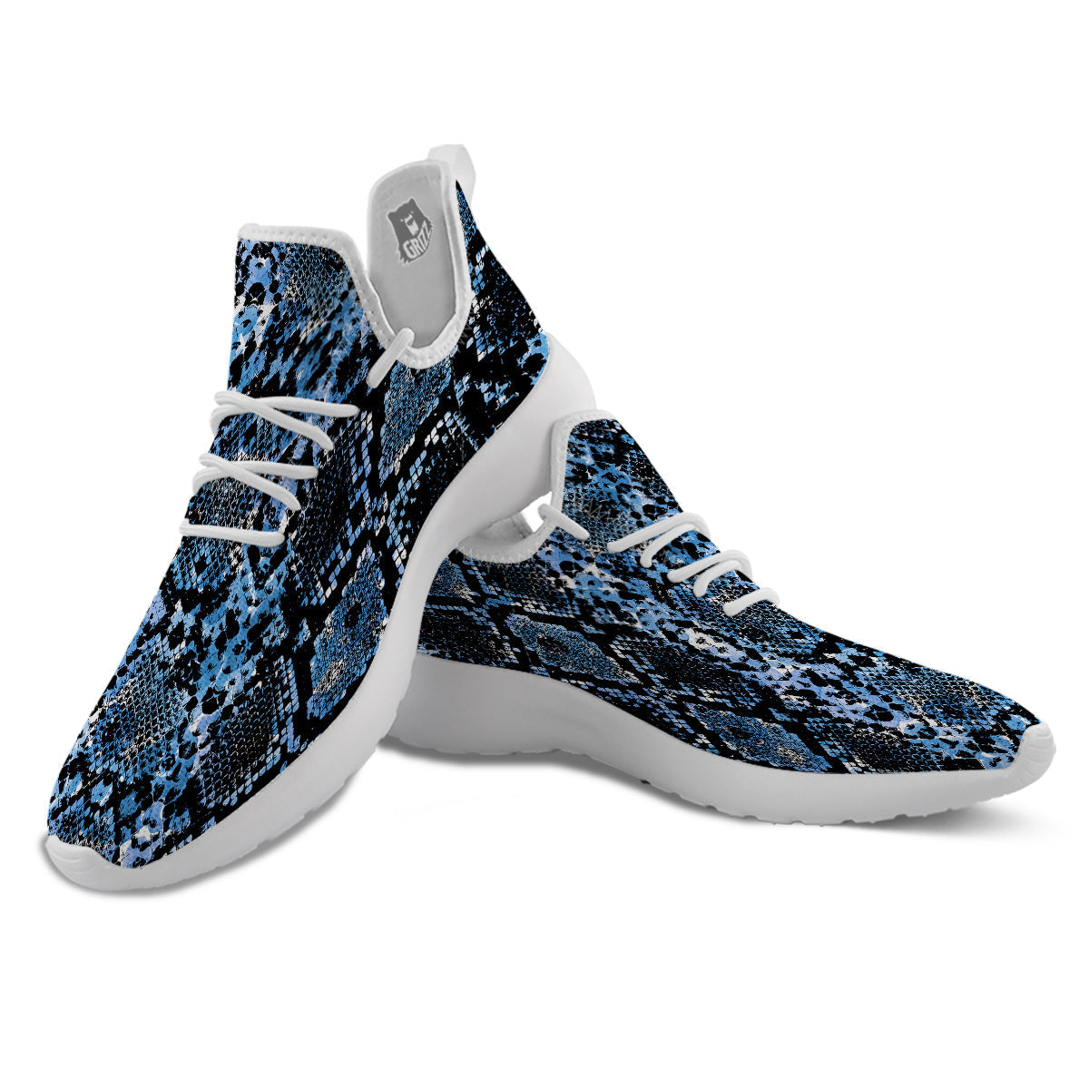 Snakeskin Black And Blue Print White Athletic Shoes-grizzshop