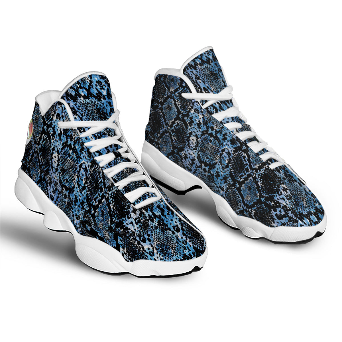 Snakeskin Black And Blue Print White Basketball Shoes-grizzshop