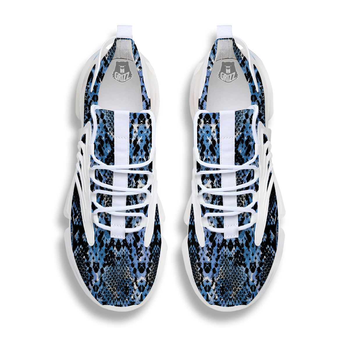 Snakeskin Black And Blue Print White Gym Shoes-grizzshop