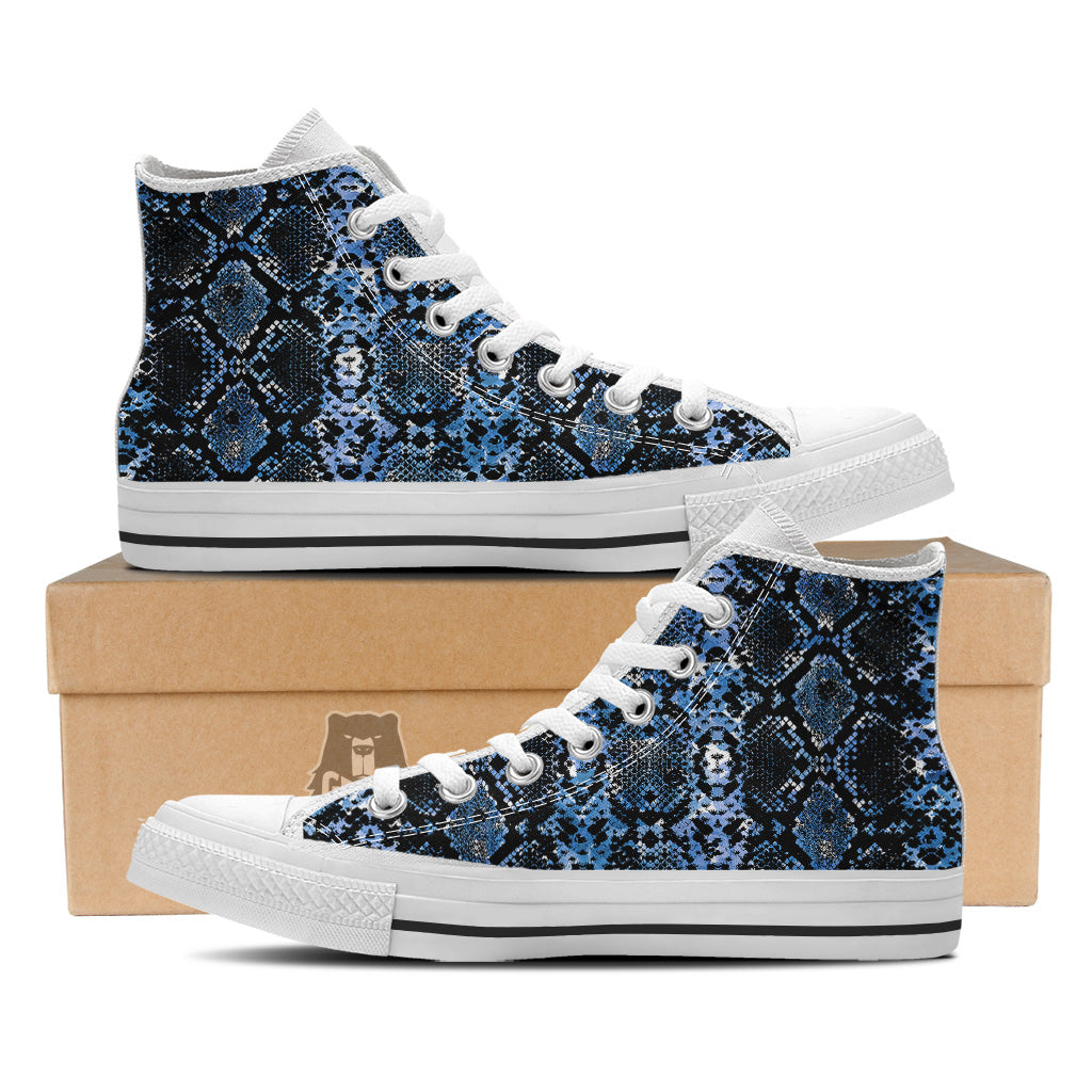 Snakeskin Black And Blue Print White High Top Shoes-grizzshop