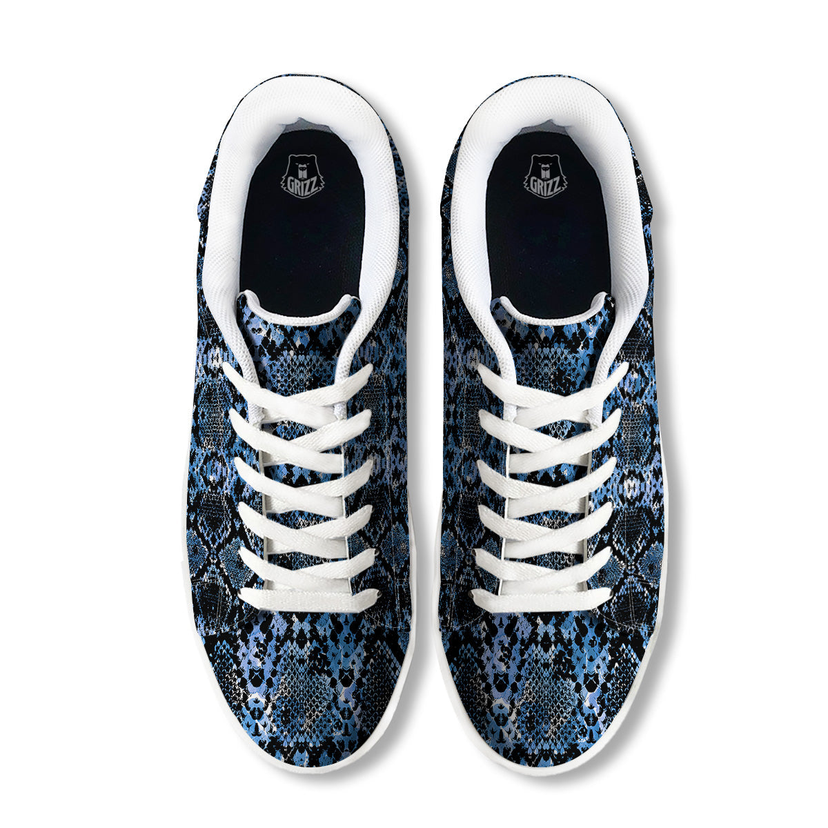 Snakeskin Black And Blue Print White Low Top Sneakers-grizzshop