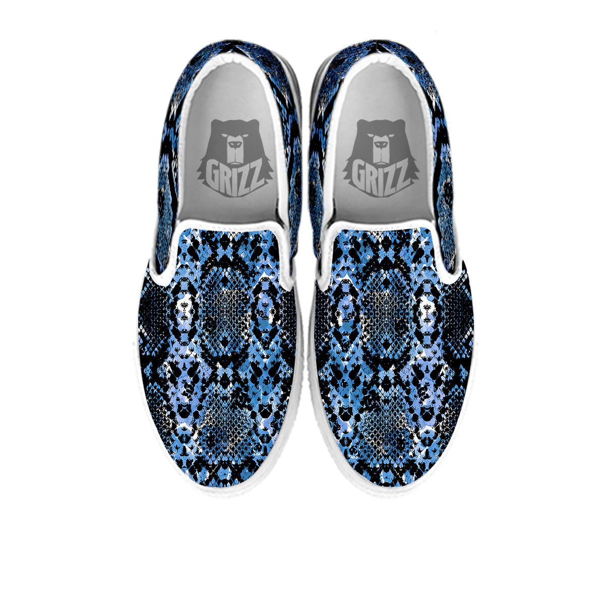 Snakeskin Black And Blue Print White Slip On Shoes-grizzshop
