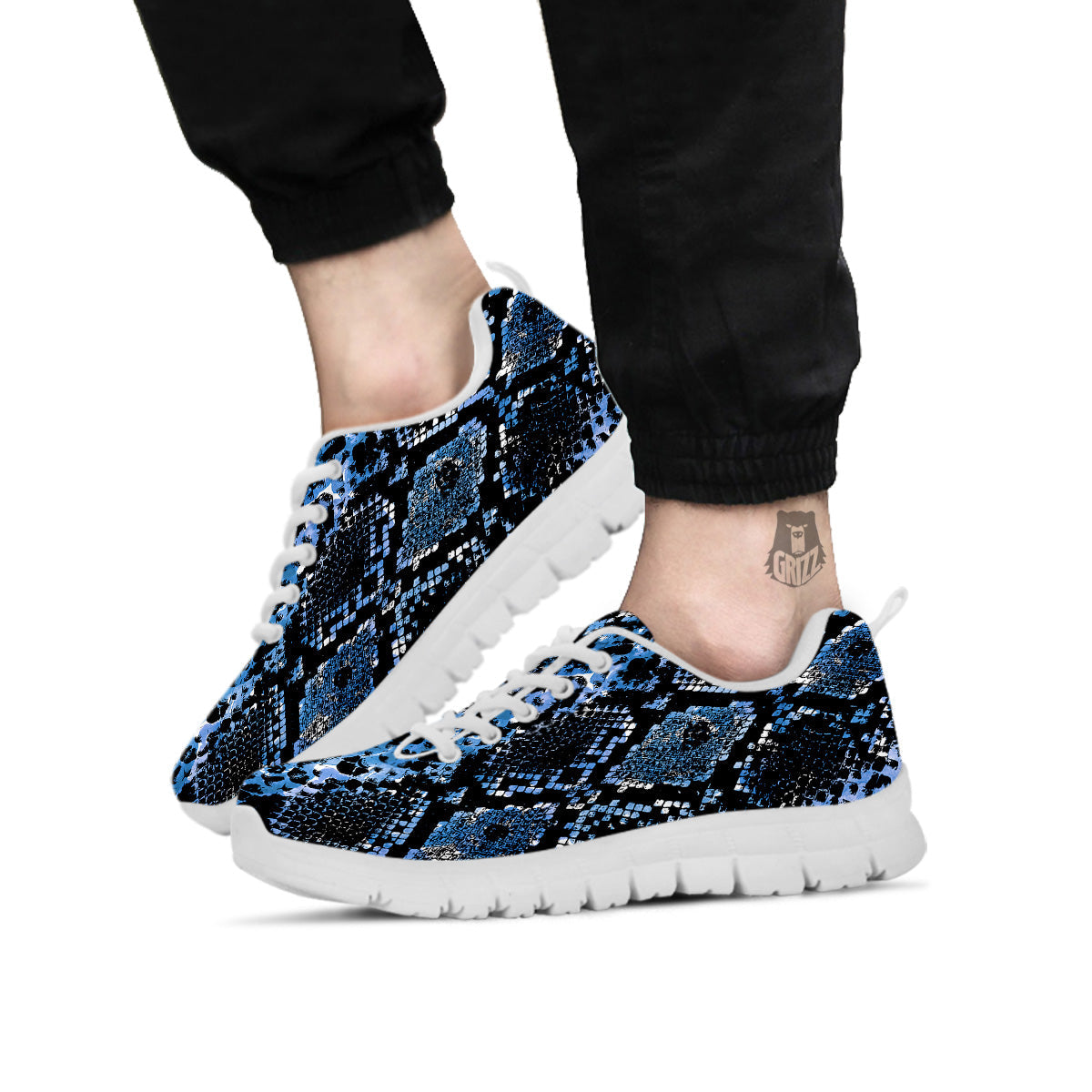 Snakeskin Black And Blue Print White Sneaker-grizzshop