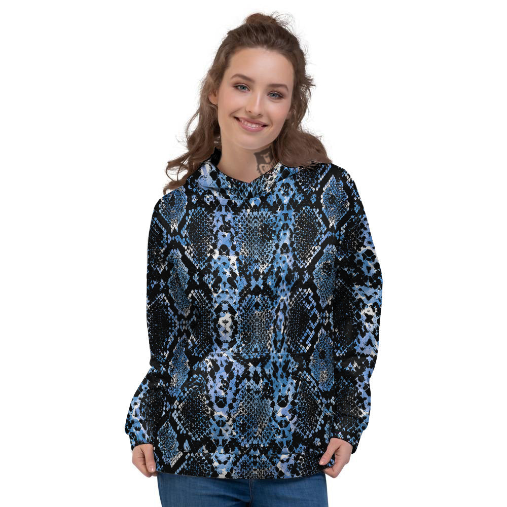 Snakeskin Black And Blue Print Women's Hoodie-grizzshop