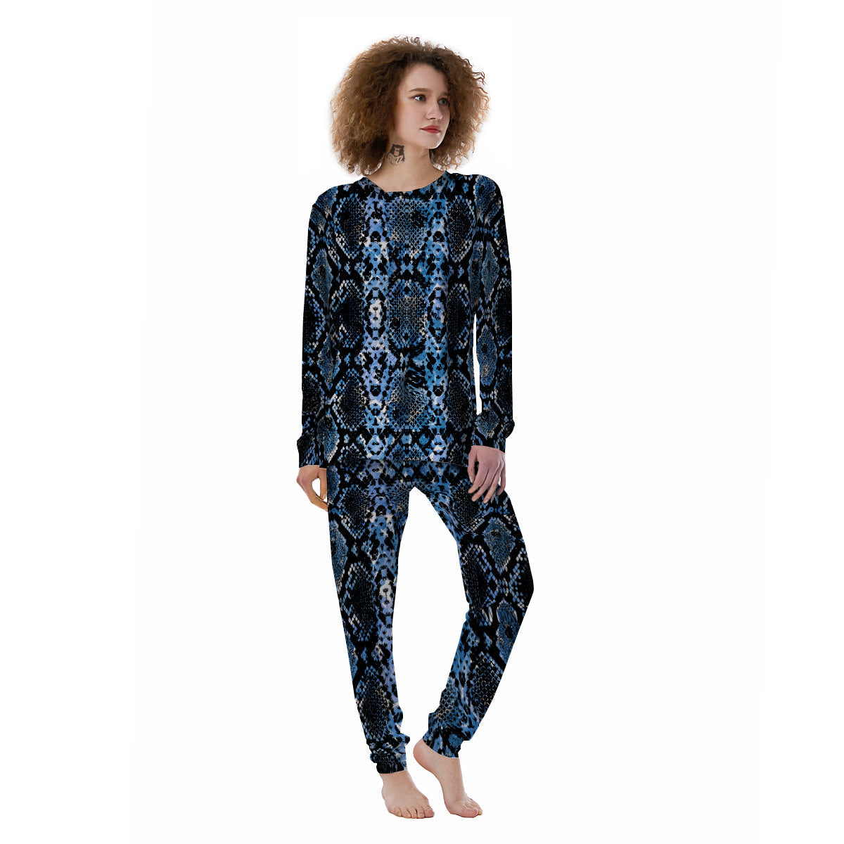 Snakeskin Black And Blue Print Women's Pajamas-grizzshop