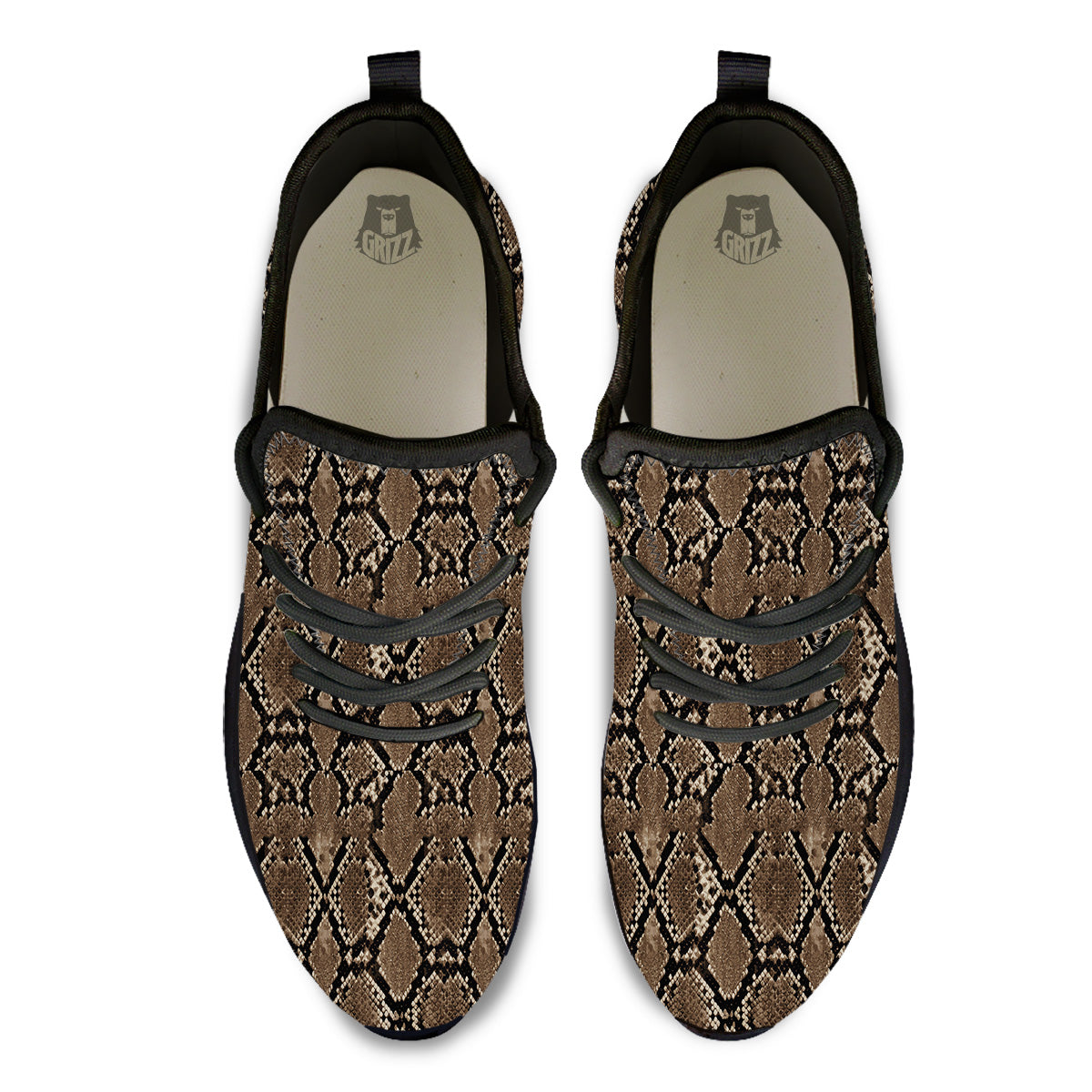 Snakeskin Black And Brown Print Black Athletic Shoes-grizzshop