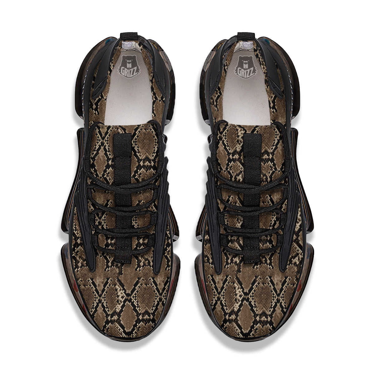 Snakeskin Black And Brown Print Black Gym Shoes-grizzshop