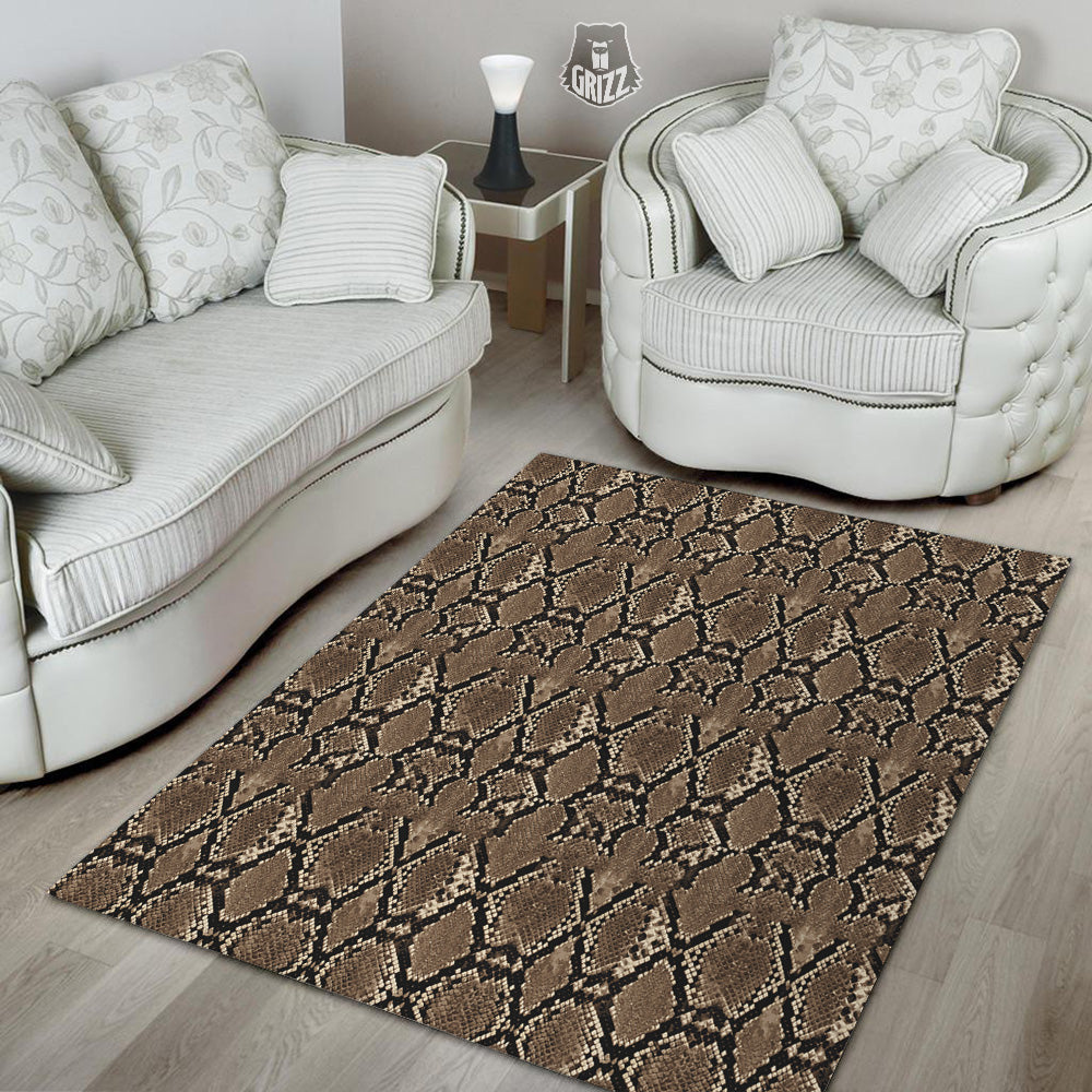 Snakeskin Black And Brown Print Floor Mat-grizzshop