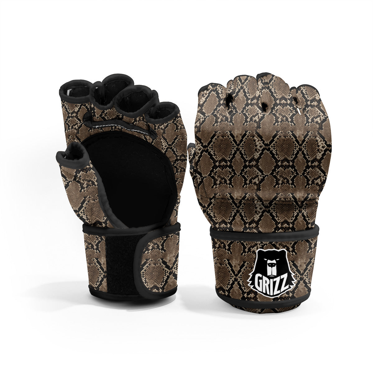 Snakeskin Black And Brown Print MMA Gloves-grizzshop