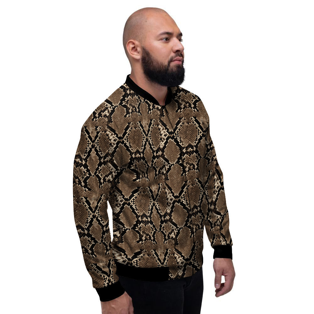 Snakeskin Black And Brown Print Men's Bomber Jacket-grizzshop